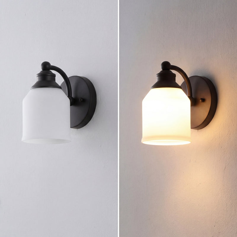 Lydia Iron/Frosted Glass Farmhouse Cottage LED Vanity Light