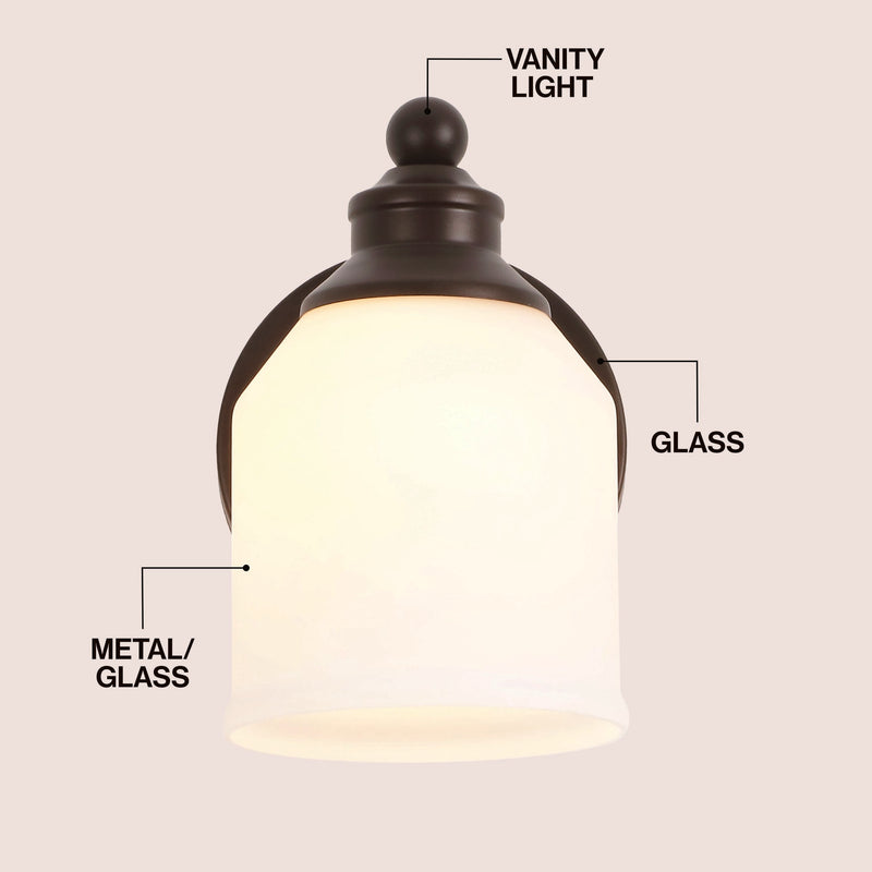 Lydia Iron/Frosted Glass Farmhouse Cottage LED Vanity Light