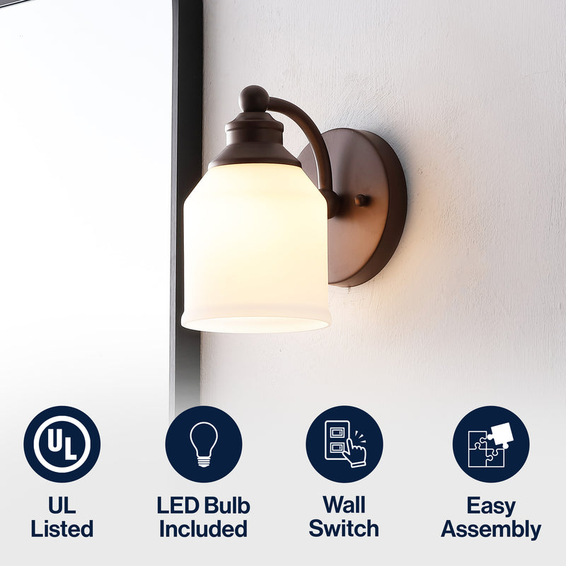 Lydia Iron/Frosted Glass Farmhouse Cottage LED Vanity Light