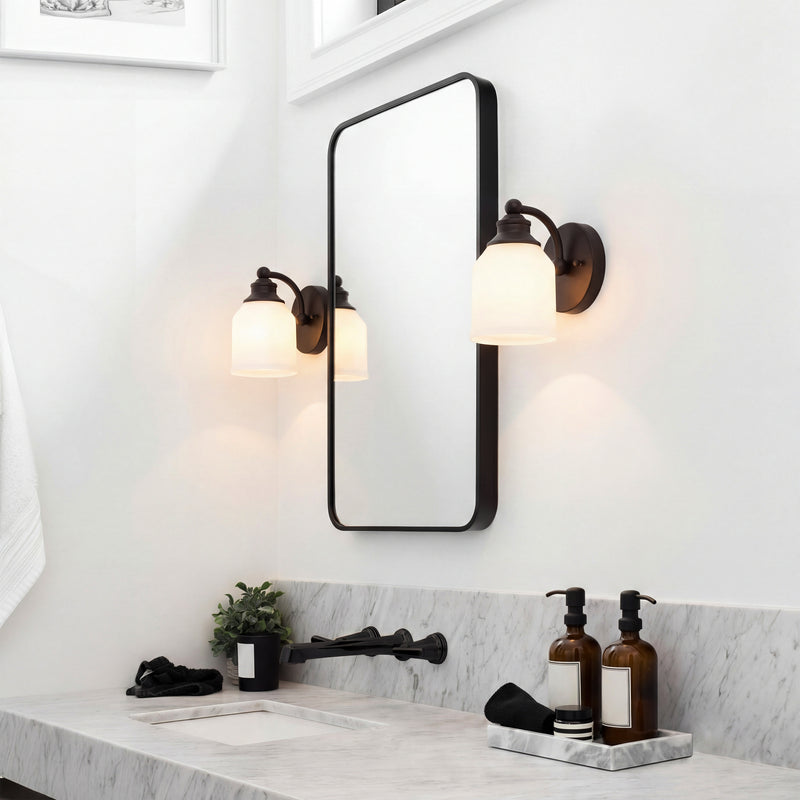 Lydia Iron/Frosted Glass Farmhouse Cottage LED Vanity Light