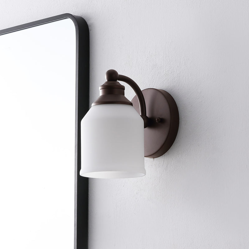 Lydia Iron/Frosted Glass Farmhouse Cottage LED Vanity Light