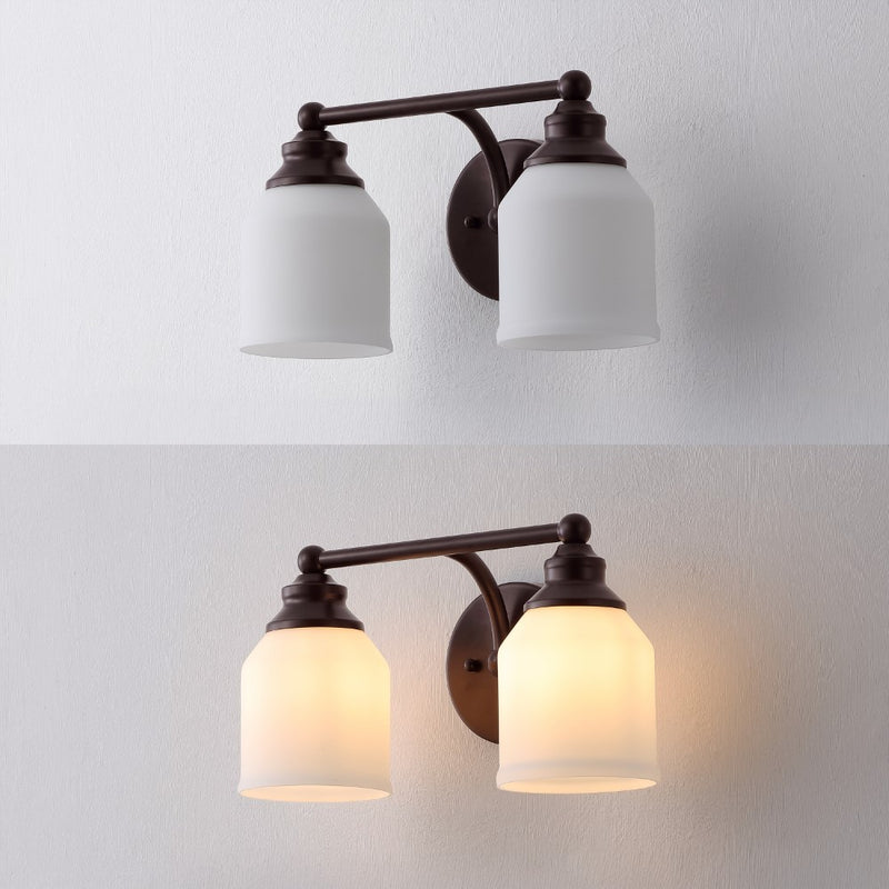 Lydia Iron/Frosted Glass Farmhouse Cottage LED Vanity Light