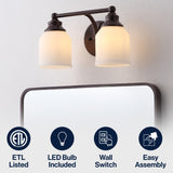 Lydia Iron/Frosted Glass Farmhouse Cottage LED Vanity Light