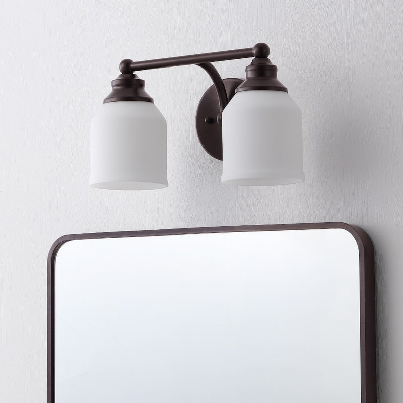 Lydia Iron/Frosted Glass Farmhouse Cottage LED Vanity Light