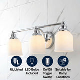 Lydia Iron/Frosted Glass Farmhouse Cottage LED Vanity Light Chrome / 3 Sockets – ICONS