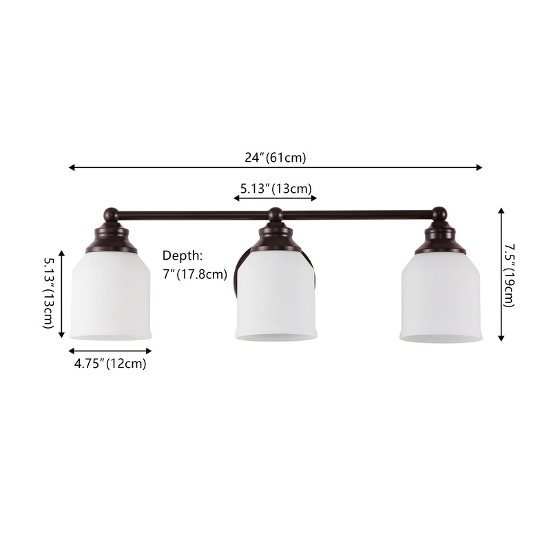 Lydia Iron/Frosted Glass Farmhouse Cottage LED Vanity Light