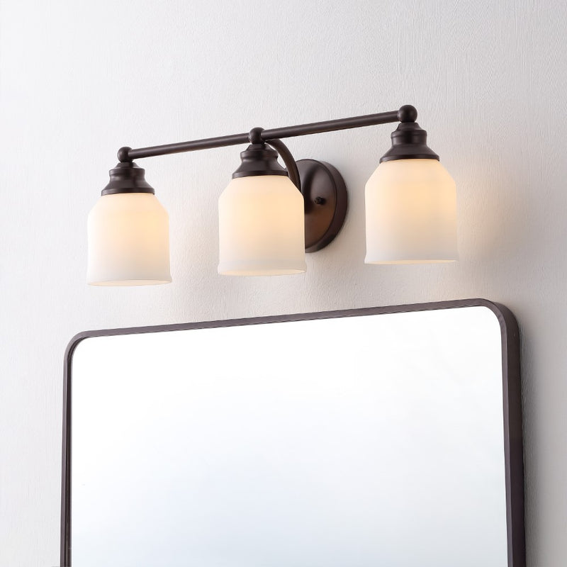 Lydia Iron/Frosted Glass Farmhouse Cottage LED Vanity Light