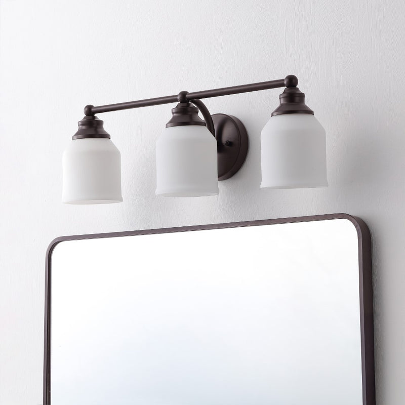 Lydia Iron/Frosted Glass Farmhouse Cottage LED Vanity Light