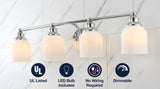 Lydia Iron/Frosted Glass Farmhouse Cottage LED Vanity Light Chrome / 4 Sockets – ICONS