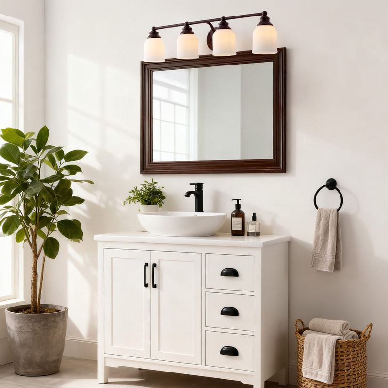 Lydia Iron/Frosted Glass Farmhouse Cottage LED Vanity Light