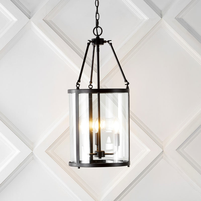 Kinsley 12" Industrial Farmhouse Iron/Glass LED Pendant - JONATHAN Y