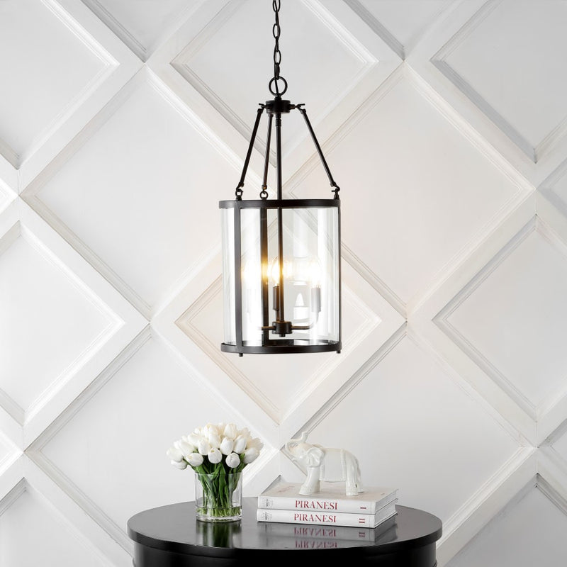 Kinsley 12" Industrial Farmhouse Iron/Glass LED Pendant - JONATHAN Y