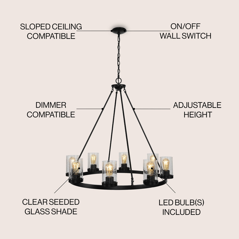 Coronet Iron/Seeded Glass Rustic Farmhouse LED Chandelier - JONATHAN Y