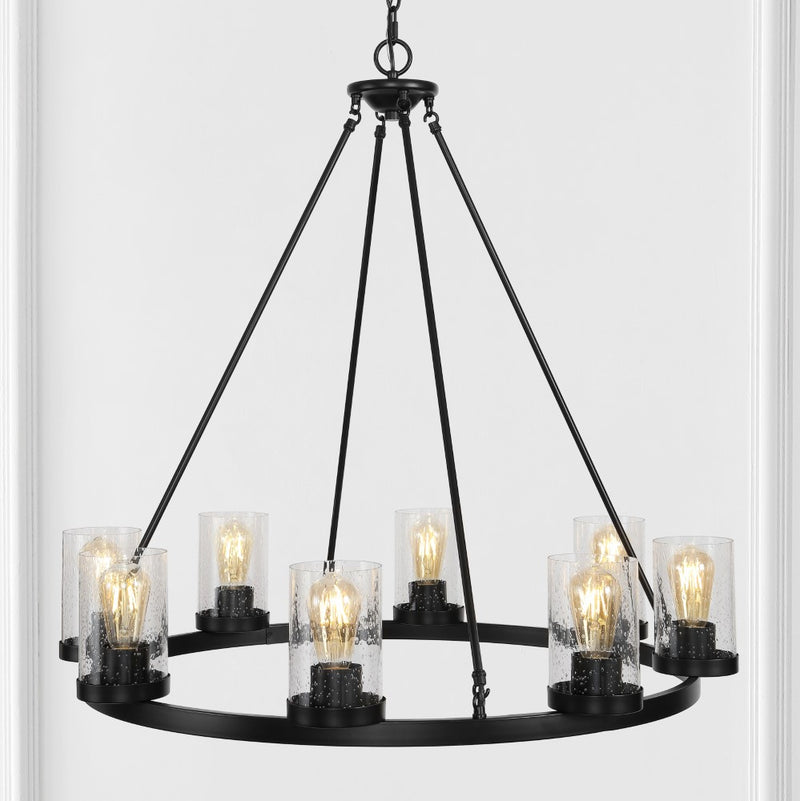 Coronet Iron/Seeded Glass Rustic Farmhouse LED Chandelier - JONATHAN Y