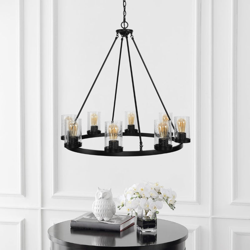 Coronet Iron/Seeded Glass Rustic Farmhouse LED Chandelier - JONATHAN Y