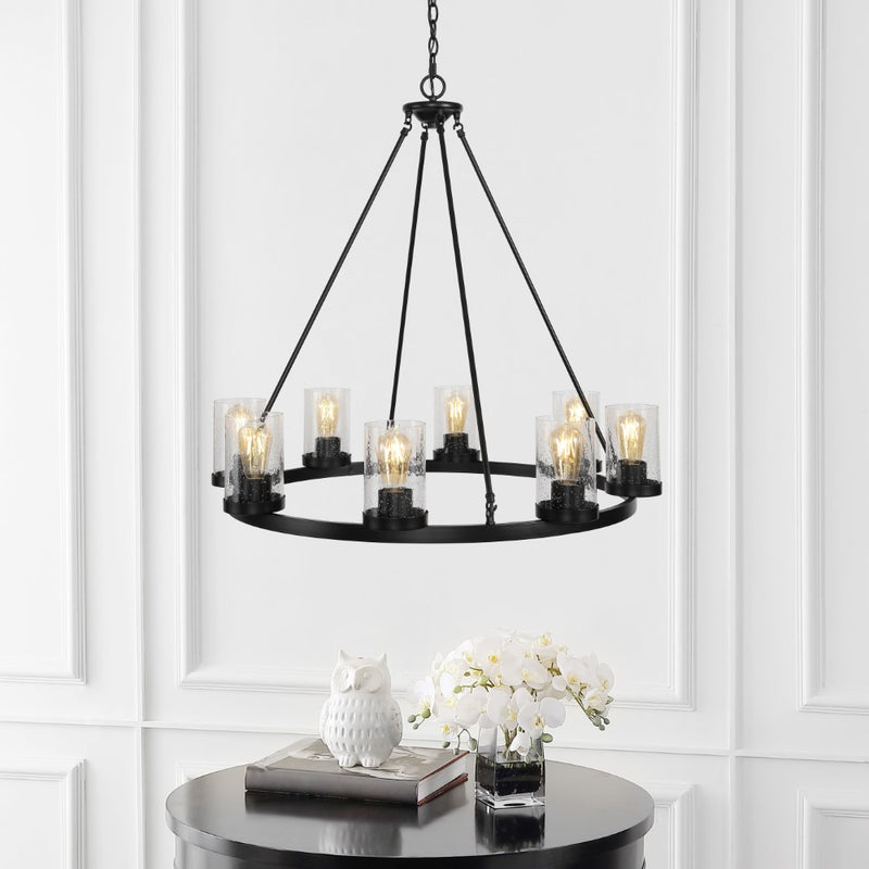 Coronet Iron/Seeded Glass Rustic Farmhouse LED Chandelier - JONATHAN Y