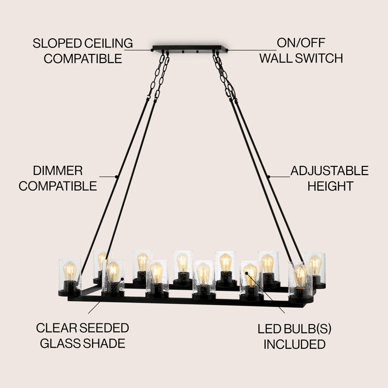 Coronet Iron/Seeded Glass Rustic Farmhouse LED Chandelier - JONATHAN Y
