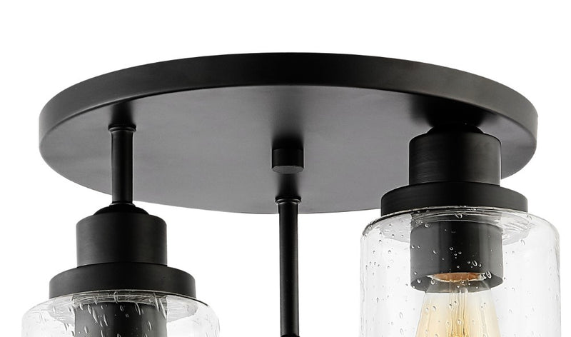 Jonah 12" Bohemian Farmhouse Iron/Seeded Glass LED Semi Flush Mount - JONATHAN Y