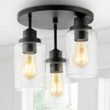 Jonah 12" Bohemian Farmhouse Iron/Seeded Glass LED Semi Flush Mount - JONATHAN Y