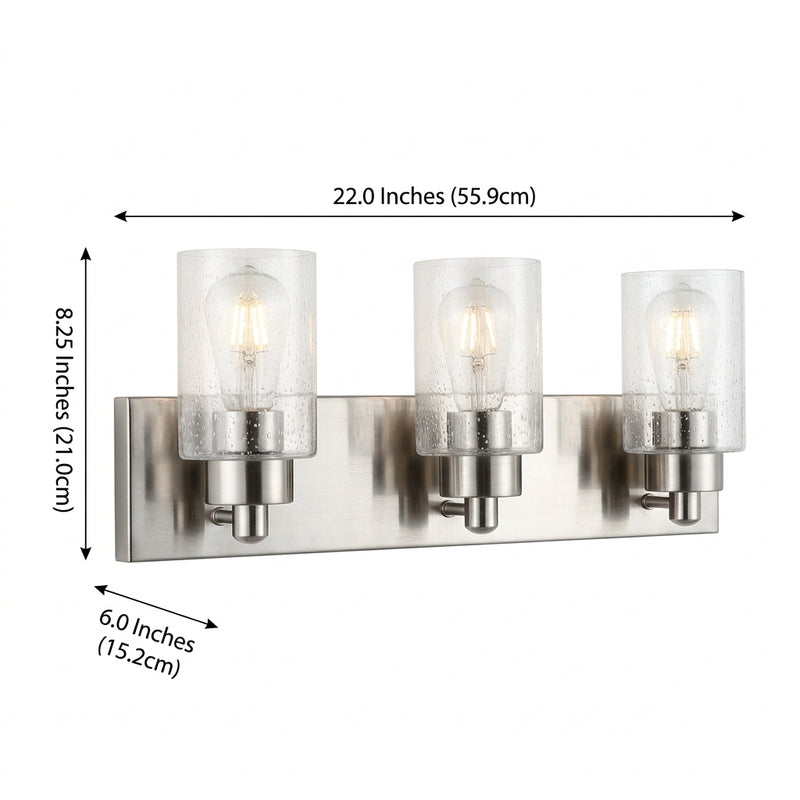 Irving Seeded Glass/Iron Modern Contemporary LED Vanity Light Nickel / 3 Sockets – DIM