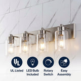 Irving Seeded Glass/Iron Modern Contemporary LED Vanity Light Nickel / 4 Sockets – ICONS