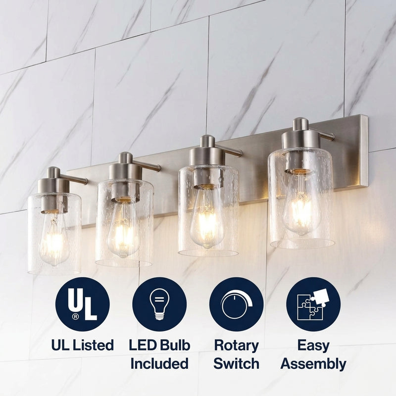 Irving Seeded Glass/Iron Modern Contemporary LED Vanity Light Nickel / 4 Sockets – ICONS
