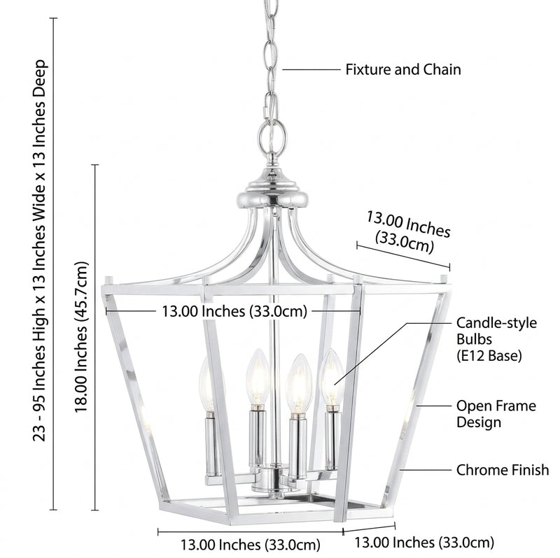 Camden Iron Classic Midcentury Pendant Lantern Chrome / 4 Sockets – DIM