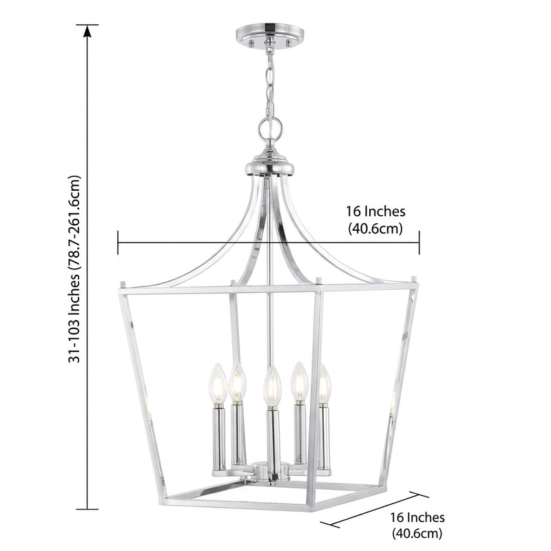 Camden Iron Classic Midcentury Pendant Lantern Chrome / 5 Sockets – DIM