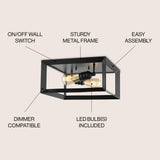 Marfa Square 13" Iron Modern Farmhouse LED Flush Mount - JONATHAN Y