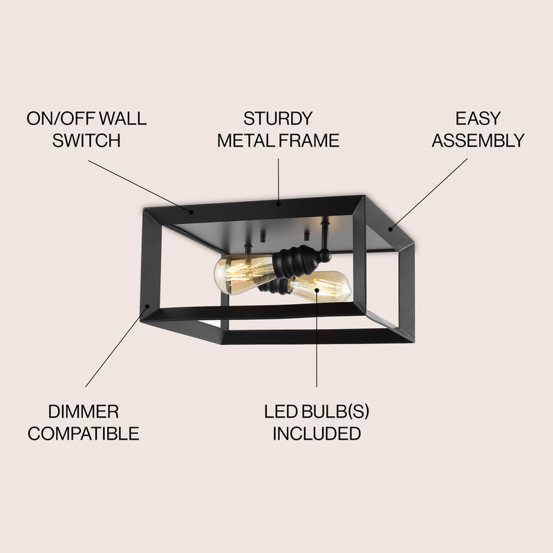 Marfa Square 13" Iron Modern Farmhouse LED Flush Mount - JONATHAN Y