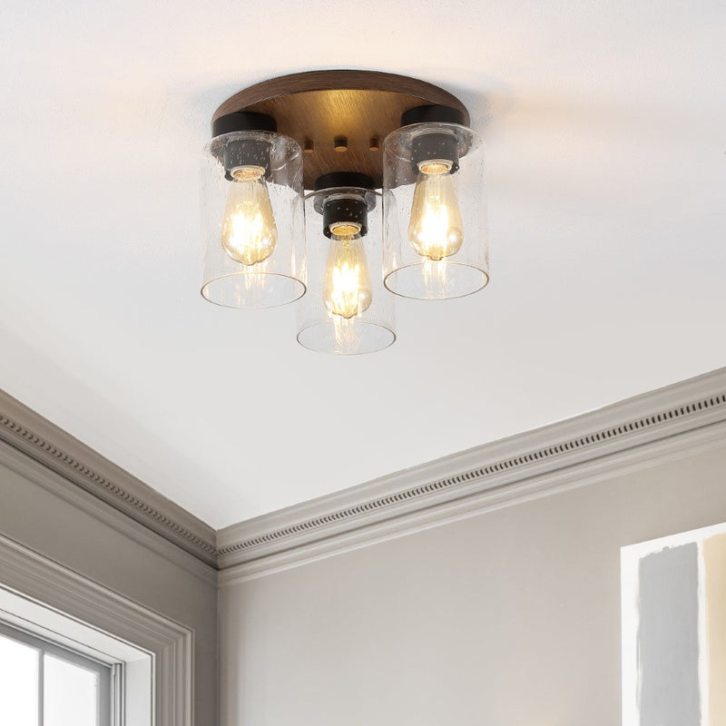 Nola 13" Bohemian Farmhouse Iron/Seeded Glass LED Semi Flush Mount - JONATHAN Y