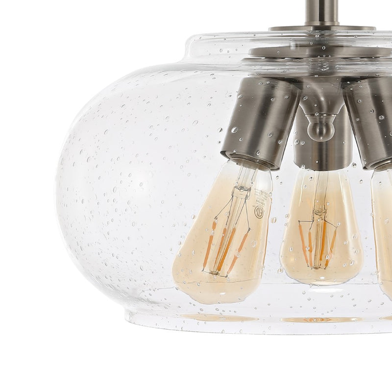Lina 13.75"  Modern Industrial Iron/Seeded Glass LED Semi Flush Mount - JONATHAN Y