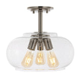 Lina 13.75"  Modern Industrial Iron/Seeded Glass LED Semi Flush Mount - JONATHAN Y
