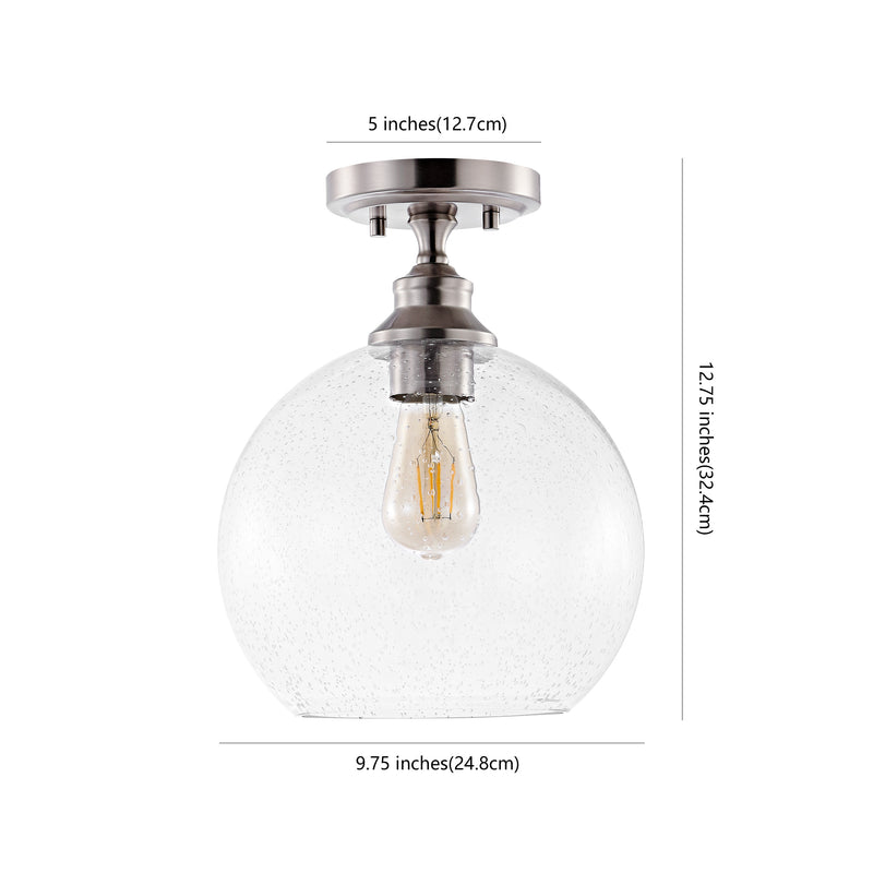 Marla 9.75" Bohemian Farmhouse Iron/Seeded Glass LED Semi Flush Mount - JONATHAN Y