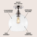 Marla 9.75" Bohemian Farmhouse Iron/Seeded Glass LED Semi Flush Mount - JONATHAN Y