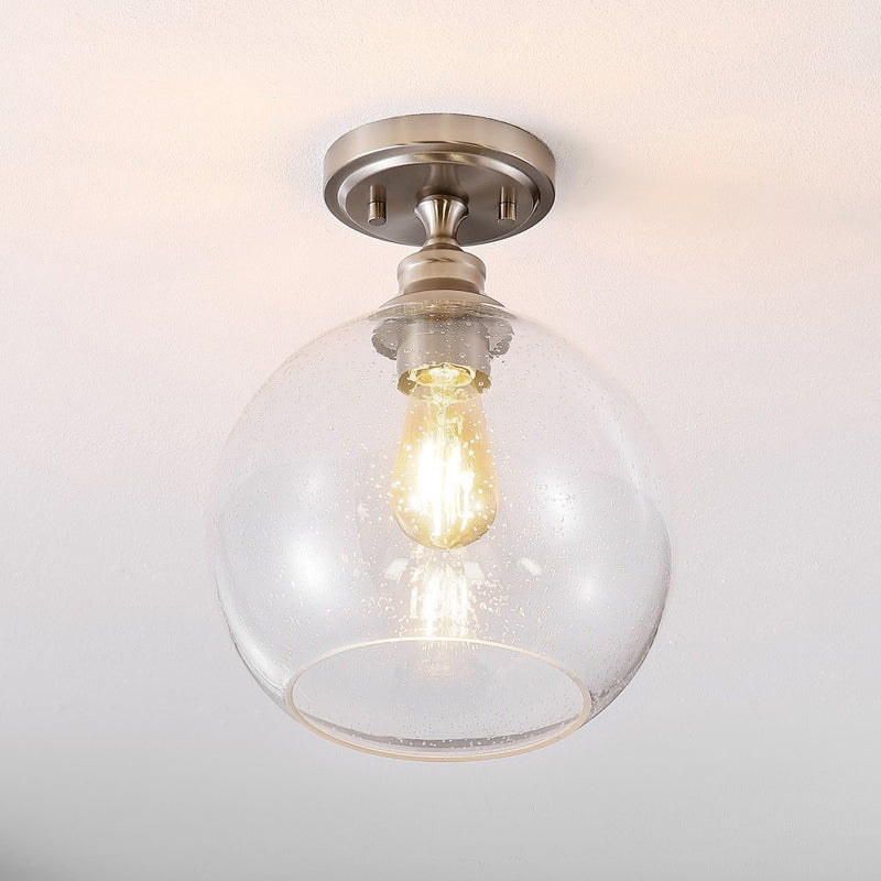 Marla 9.75" Bohemian Farmhouse Iron/Seeded Glass LED Semi Flush Mount - JONATHAN Y