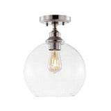 Marla 9.75" Bohemian Farmhouse Iron/Seeded Glass LED Semi Flush Mount - JONATHAN Y