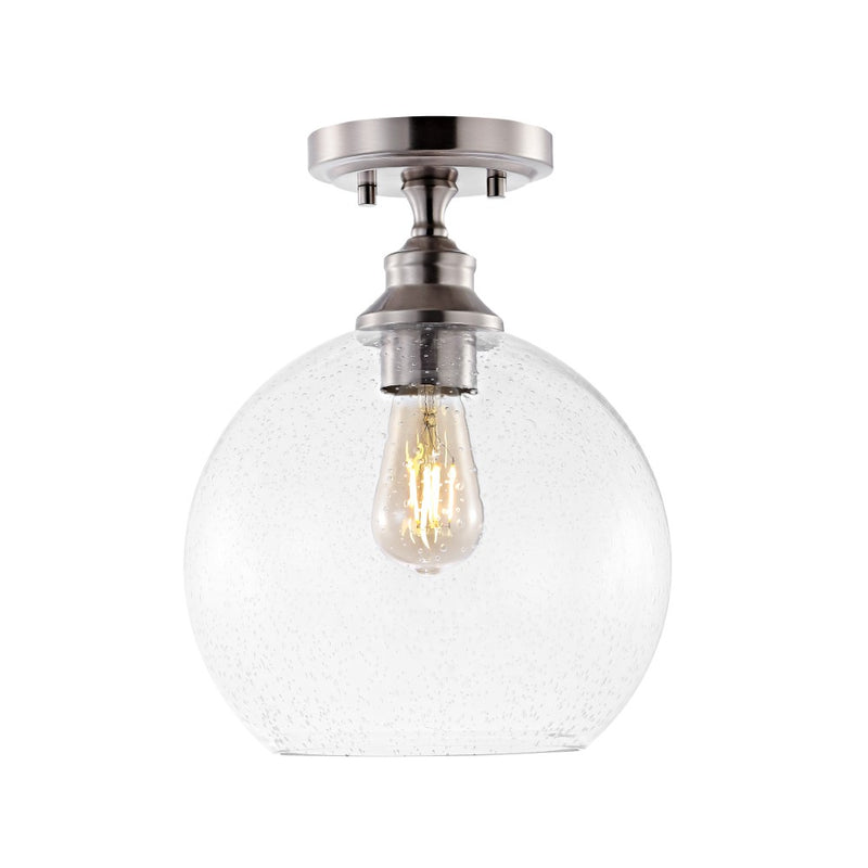 Marla 9.75" Bohemian Farmhouse Iron/Seeded Glass LED Semi Flush Mount - JONATHAN Y