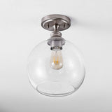 Marla 9.75" Bohemian Farmhouse Iron/Seeded Glass LED Semi Flush Mount - JONATHAN Y