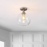 Marla 9.75" Bohemian Farmhouse Iron/Seeded Glass LED Semi Flush Mount - JONATHAN Y