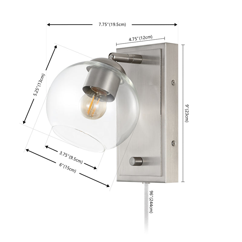 Hugo 6" Minimalist Modern Plug-In or Hardwired Adjustable Iron LED Wall Sconce with Rotary Dimmer - JONATHAN Y