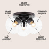 Iris 11.5" Farmhouse Rustic Iron/Glass LED Semi Flush Mount - JONATHAN Y