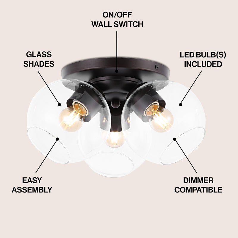 Iris 11.5" Farmhouse Rustic Iron/Glass LED Semi Flush Mount - JONATHAN Y