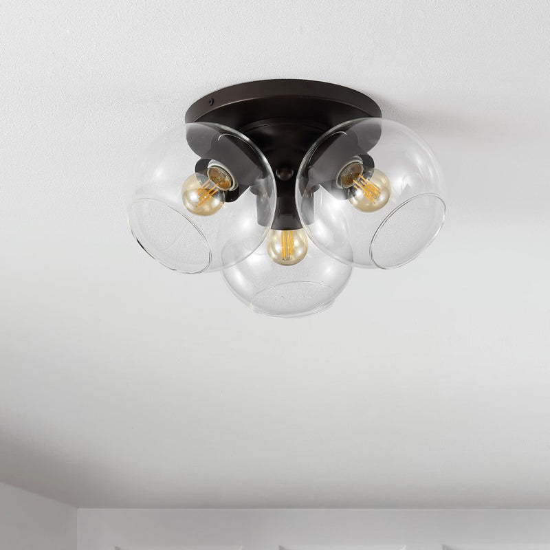 Iris 11.5" Farmhouse Rustic Iron/Glass LED Semi Flush Mount - JONATHAN Y