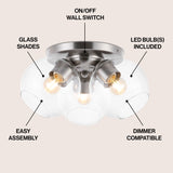 Iris 11.5" Farmhouse Rustic Iron/Glass LED Semi Flush Mount - JONATHAN Y
