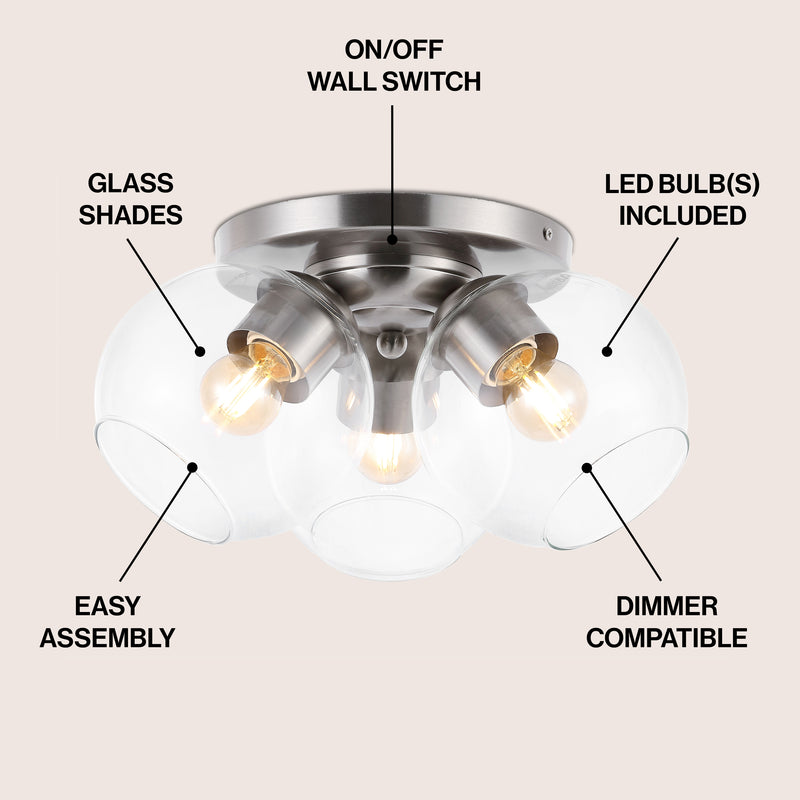 Iris 11.5" Farmhouse Rustic Iron/Glass LED Semi Flush Mount - JONATHAN Y