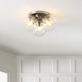 Iris 11.5" Farmhouse Rustic Iron/Glass LED Semi Flush Mount - JONATHAN Y