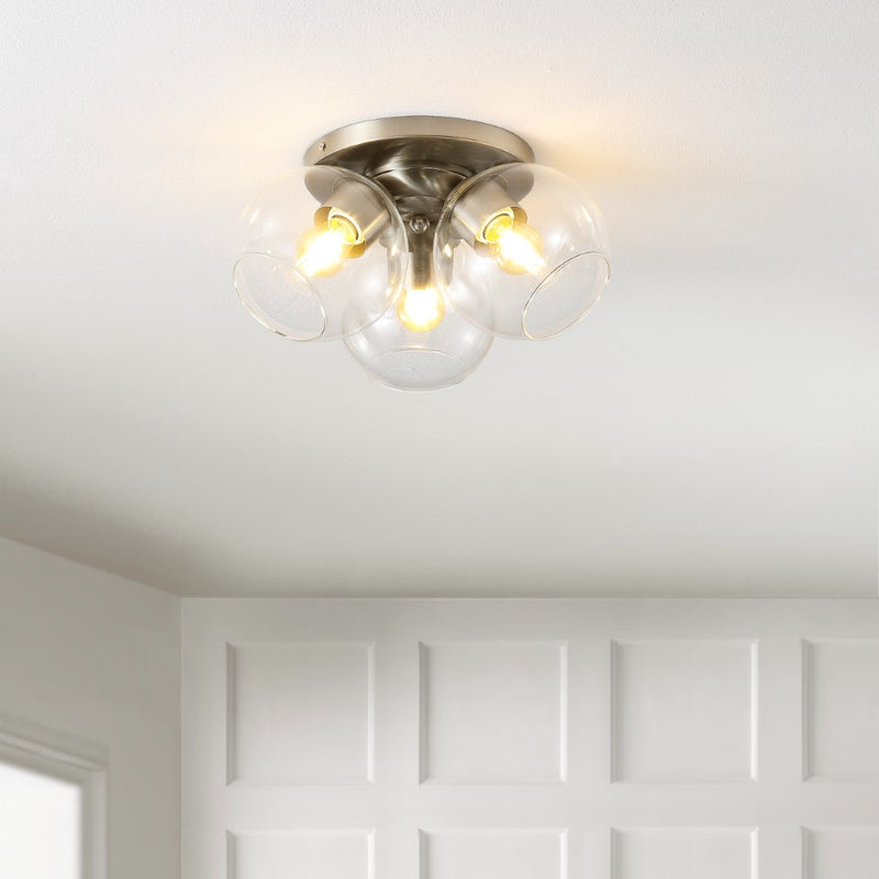 Iris 11.5" Farmhouse Rustic Iron/Glass LED Semi Flush Mount - JONATHAN Y
