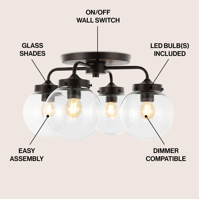 Piper 18" Farmhouse Rustic Iron/Glass LED Semi Flush Mount - JONATHAN Y