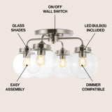 Piper 18" Farmhouse Rustic Iron/Glass LED Semi Flush Mount - JONATHAN Y